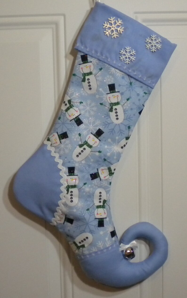 Christmas Stocking with Snowman Print and Curly Elf Toe