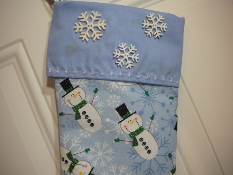Christmas Stocking with Snowman Print and Curly Elf Toe